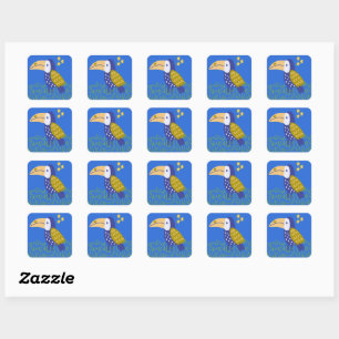 Cute Toucan with Yellow Stars on Blue Background Square Sticker