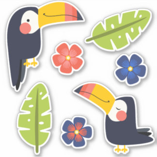 Cute Toucans Tropical Flowers