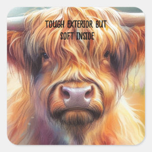 Cute Tough Shaggy Highland Cow  Square Sticker