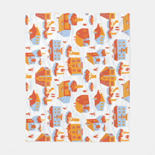 Cute Town Houses: Vintage Doodle Fleece Blanket
