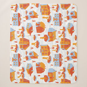 Cute Town Houses: Vintage Doodle Sherpa Blanket
