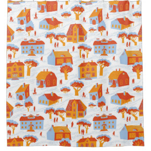Cute Town Houses: Vintage Doodle Shower Curtain