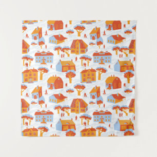Cute Town Houses: Vintage Doodle Tapestry