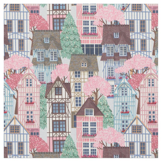 Cute Town Streets Fabric (Close Up)