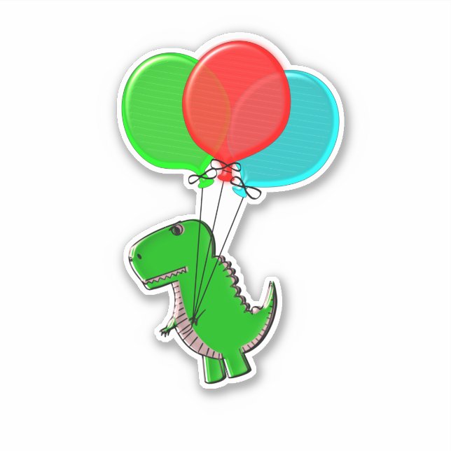 Cute Toy Dinosaur Flying With Balloons (Front)