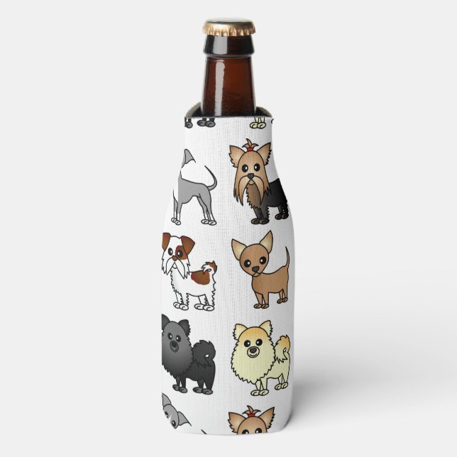 Cute Toy Dog Breed Pattern Bottle Cooler (Bottle Front)