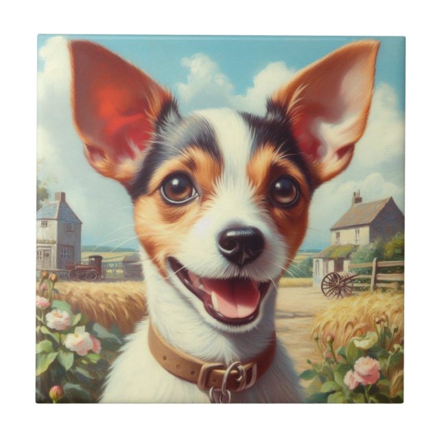 Cute Toy Fox Terrier Painting Ceramic Tile (Front)