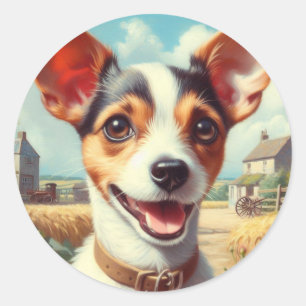 Cute Toy Fox Terrier Painting Classic Round Sticker