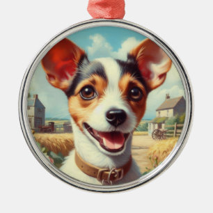 Cute Toy Fox Terrier Painting Metal Ornament