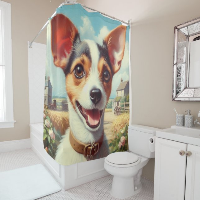 Cute Toy Fox Terrier Painting Shower Curtain (In Situ)