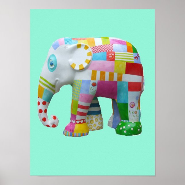Cute toy patchwork elephant retro whimsical toy poster (Front)