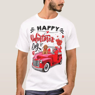 Cute Toy Poodle Red Truck Happy Valentine's Day Va T-Shirt