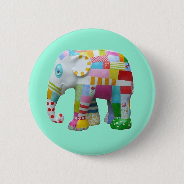 Cute toy retro elephant whimsical colourful 6 cm round badge (Front)
