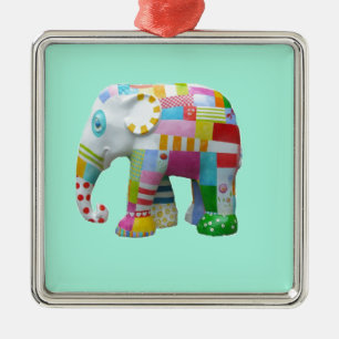 Cute toy retro elephant whimsical colourful metal ornament