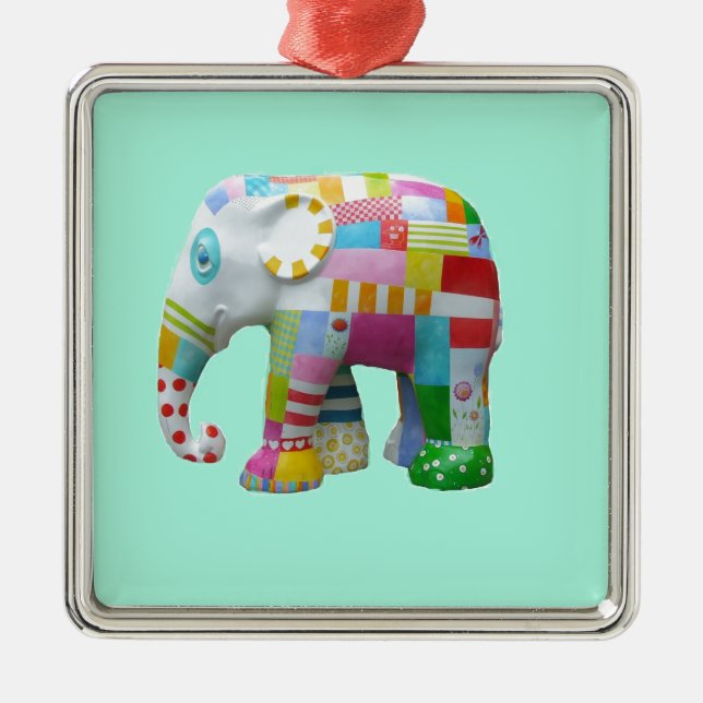 Cute toy retro elephant whimsical colourful metal ornament (Front)