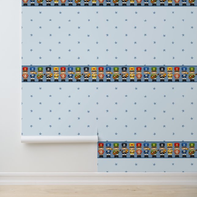 Cute Toy Soldier Nursery Border on Soft Blue Wallpaper (Application)