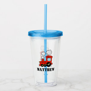 Cute toy train custom boy's name Birthday party Acrylic Tumbler