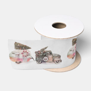 cute toy truck and camper red and green Christmas Satin Ribbon