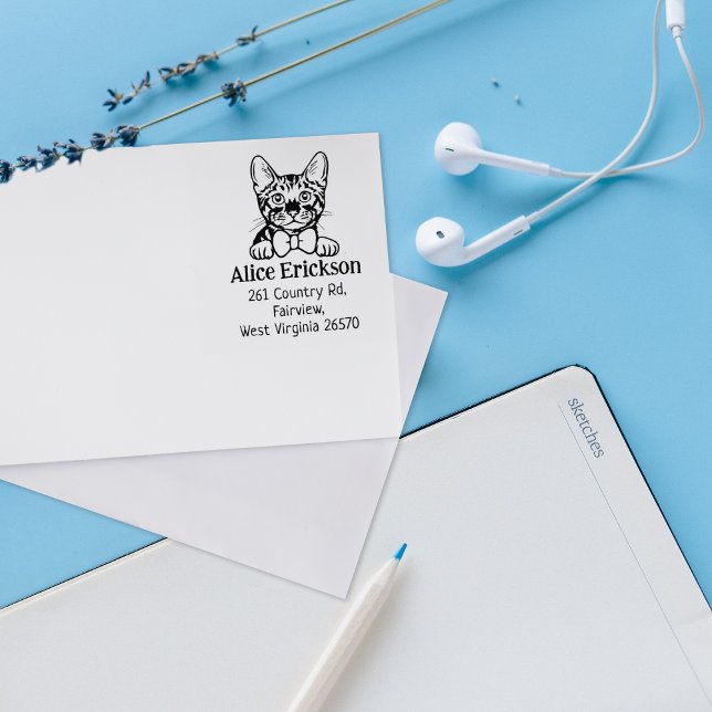 Cute Toyger Cat Return Address  Rubber Stamp (Creator Uploaded)