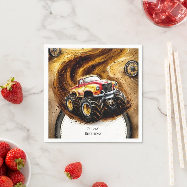 Cute Track Monster Truck Birthday Napkin (Insitu)