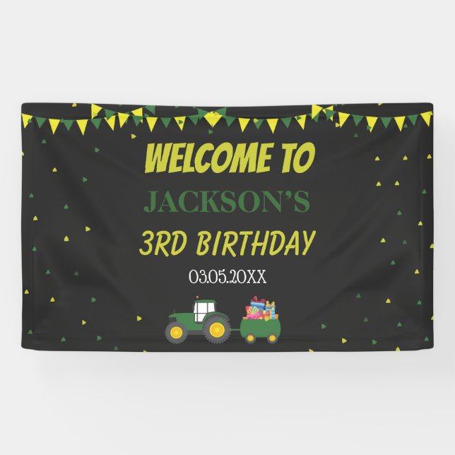 Cute Tractor Farm 3rd Birthday Confetti Backdrop Banner (Horizontal)