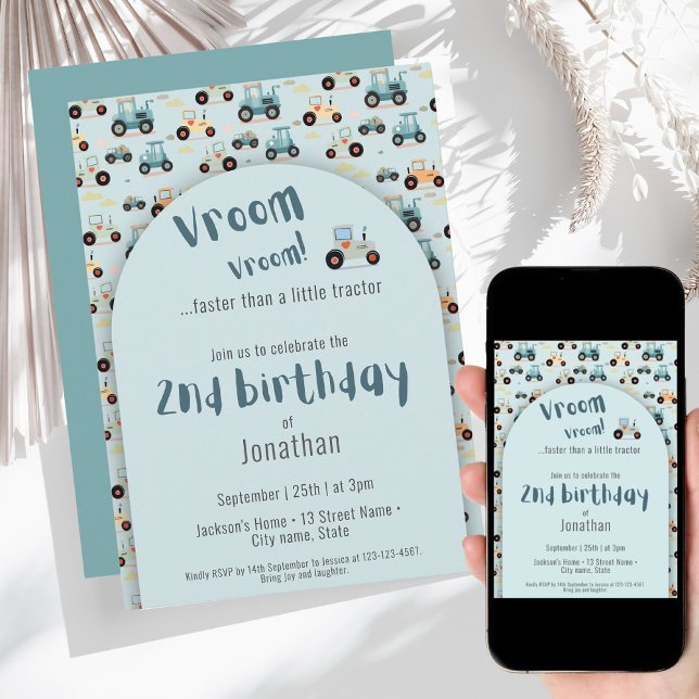 Cute Tractor farm boy 2nd birthday Invitation (Creator Uploaded)