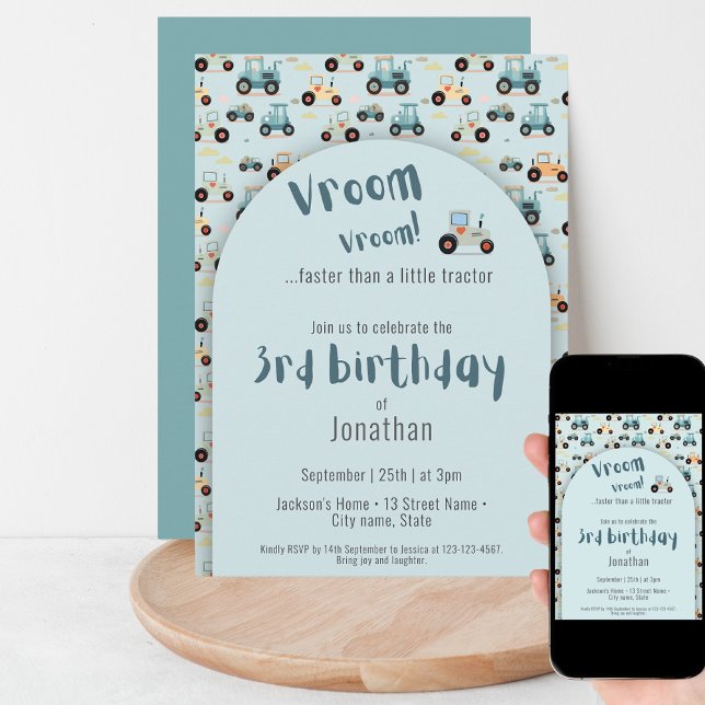 Cute Tractor farm boy 3rd birthday Invitation (Creator Uploaded)