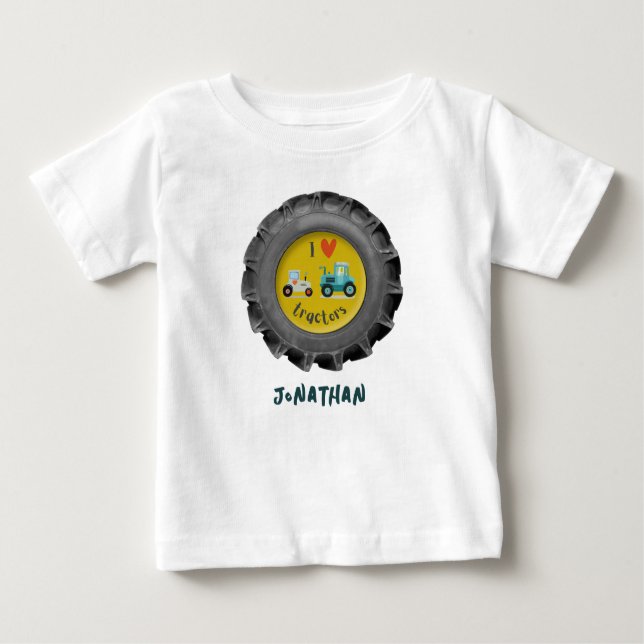 Cute tractor tire i love tractors boys name TShirt (Front)