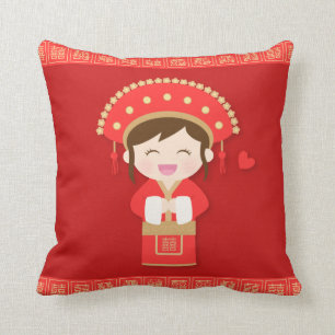 Cute Traditional Chinese Bride Wedding Decor Cushion