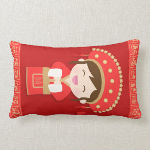 Cute Traditional Chinese Bride Wedding Decor Lumbar Cushion