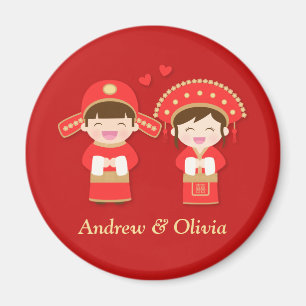 Cute Traditional Chinese Couple Wedding Magnet
