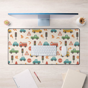 Cute Traffic & Cars Seamless Pattern Kids Road Desk Mat