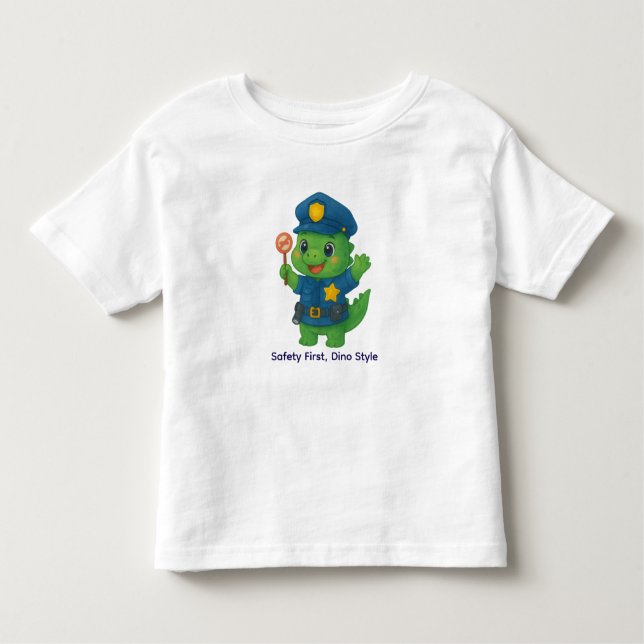 Cute Traffic Police Dinosaur – Dino Jobs Toddler T-Shirt (Front)