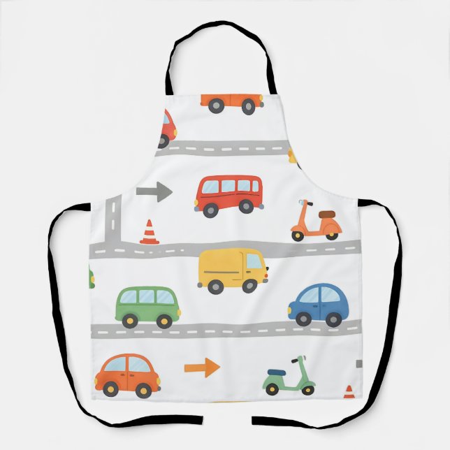 Cute Traffic Road Vehicles Pattern Kids Apron (Front)