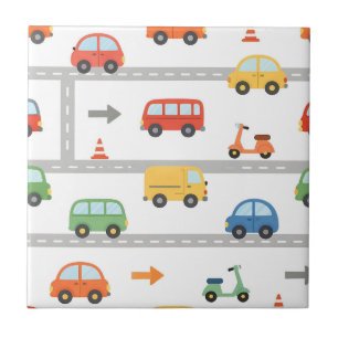 Cute Traffic Road Vehicles Pattern Kids Ceramic Tile