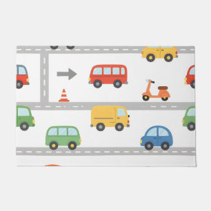Cute Traffic Road Vehicles Pattern Kids Doormat