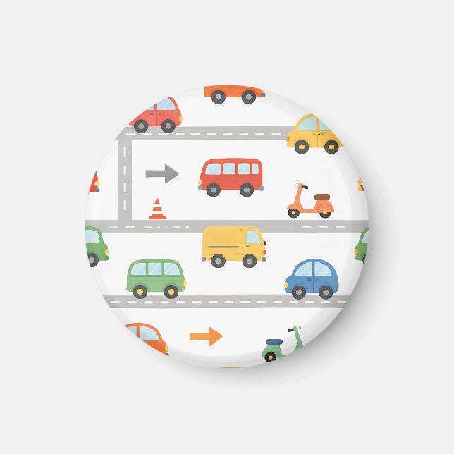 Cute Traffic Road Vehicles Pattern Kids Magnet (Front)