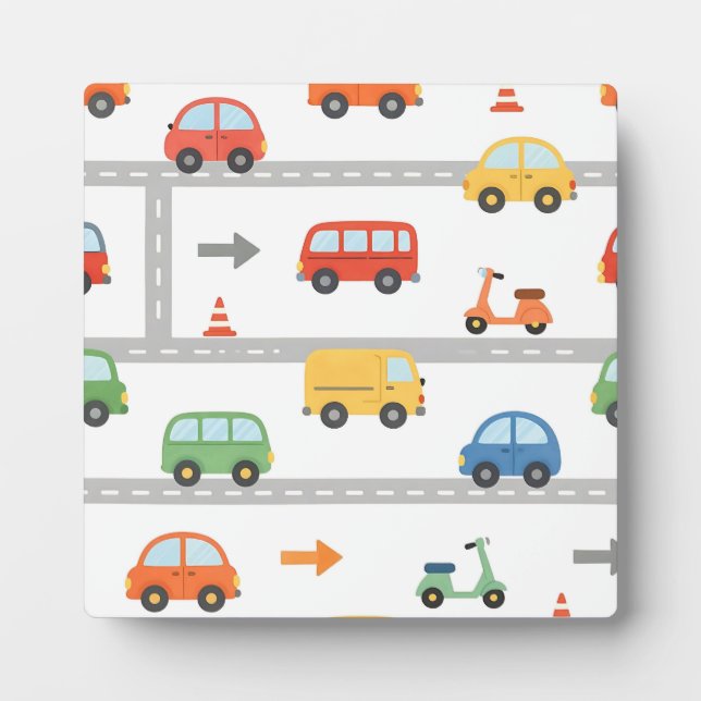 Cute Traffic Road Vehicles Pattern Kids Plaque (Front)