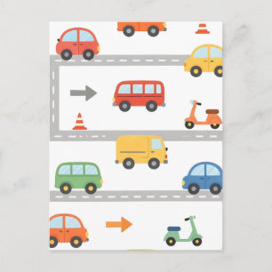 Cute Traffic Road Vehicles Pattern Kids Postcard