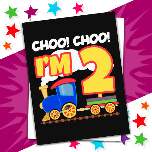 Cute Train Colourful 2nd Birthday Choo Choo I'm 2 Postcard