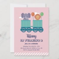 Cute Train Safari Animal Cartoon Kids Birthday