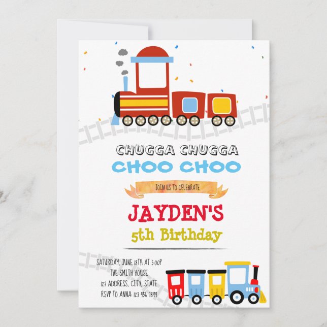 Cute train theme birthday shower invitation (Front)