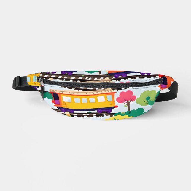 Cute trains and trees pattern blue bum bags (Front)