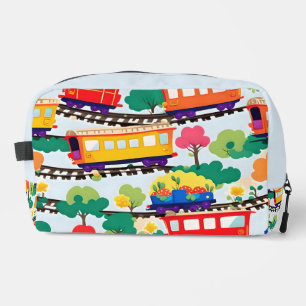 Cute trains and trees pattern blue dopp kit