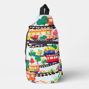 Cute trains and trees pattern blue sling bag