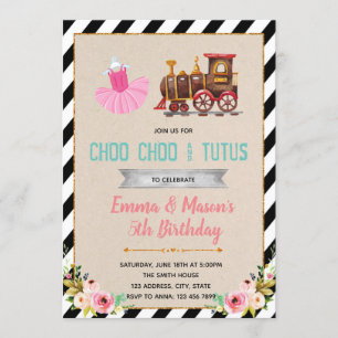 Cute trains tutus theme party invitation