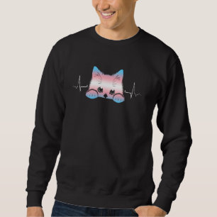 Cute Transgender Cat Peeking Heartbeat LGBTQ+ Prid Sweatshirt