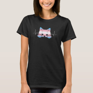 Cute Transgender Cat Peeking Heartbeat LGBTQ+ Prid T-Shirt
