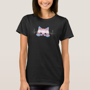 Cute Transgender Cat Peeking Heartbeat LGBTQ+ Prid T-Shirt