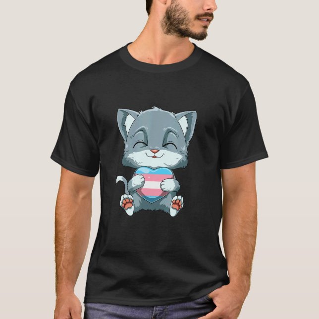 Cute Transgender Pride Cat  Cat Hugging Transgende T-Shirt (Front)